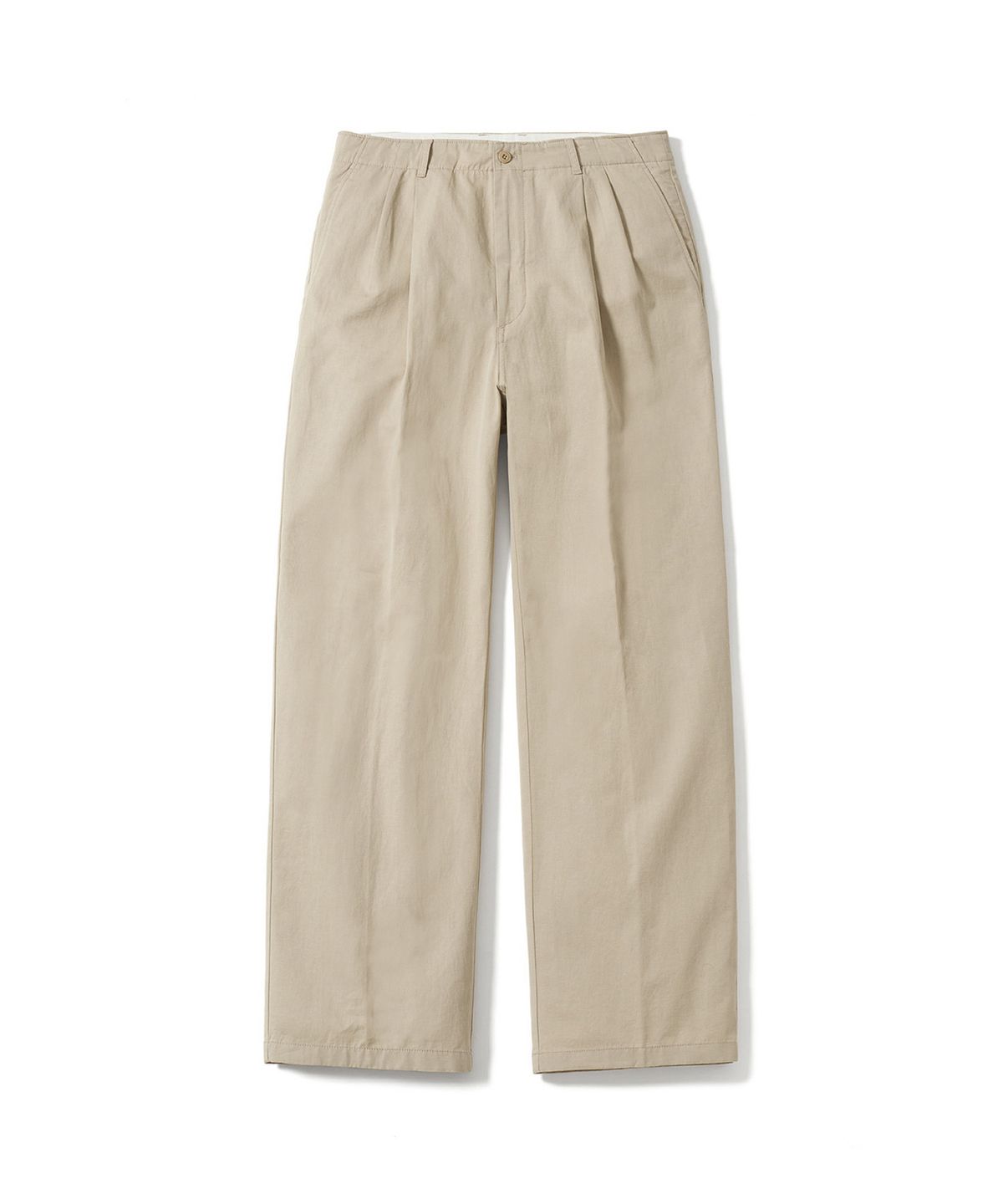 포터리(POTTERY) Two Pleated Wide Chino Pants Cotton / Linen Blend Twill Cloth Resilient Hard Finish (Light Beige)