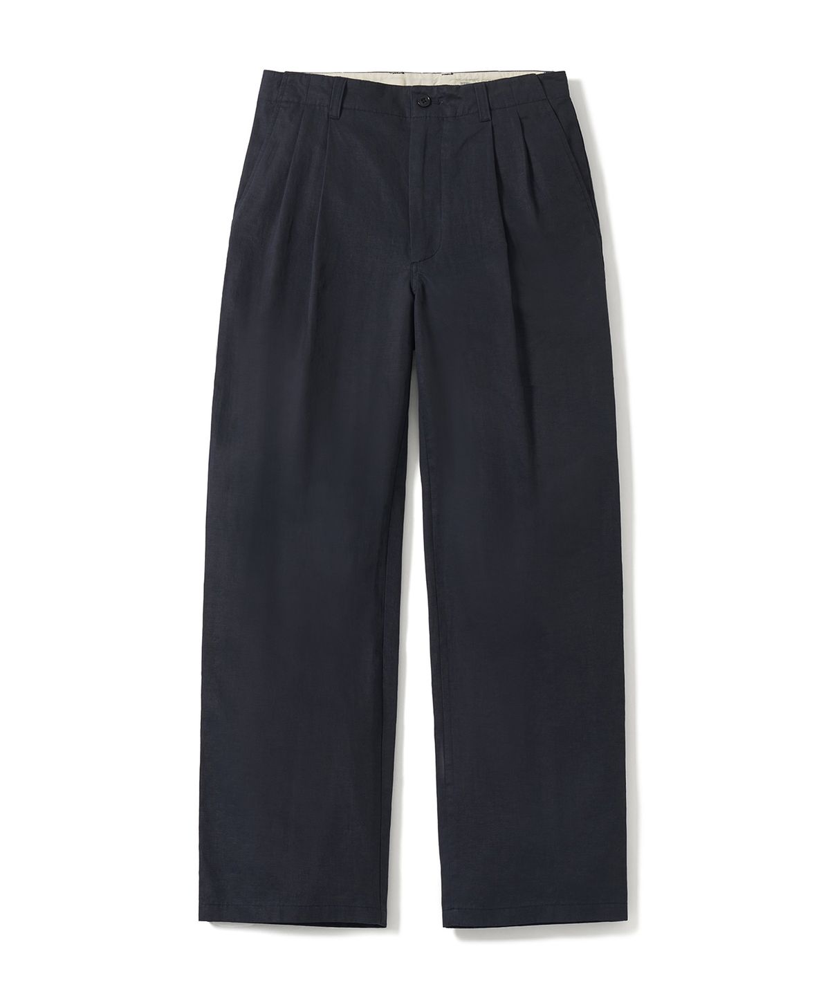 포터리(POTTERY) Two Pleated Wide Chino Pants Cotton / Linen Blend Twill Cloth Resilient Hard Finish (Navy)