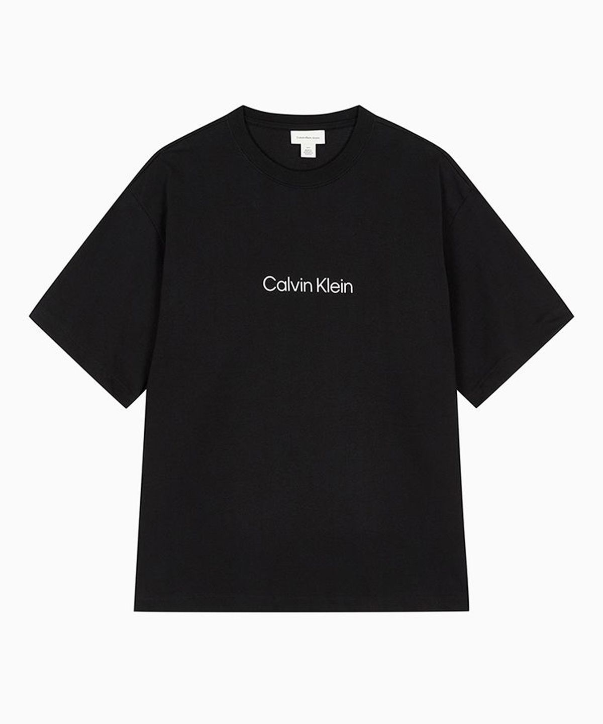 캘빈클라인 진(CALVIN KLEIN JEANS) 블랙 릴렉스핏 스탠다드 로고 크루넥 반팔 티셔츠 40HM228 UB1