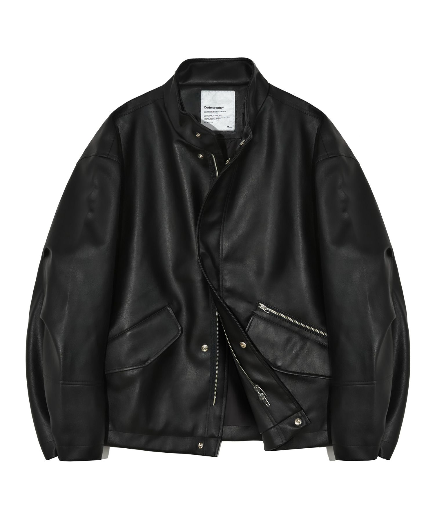 MUSINSA公式 | Codegraphy Leather Fishtail Jacket_Black