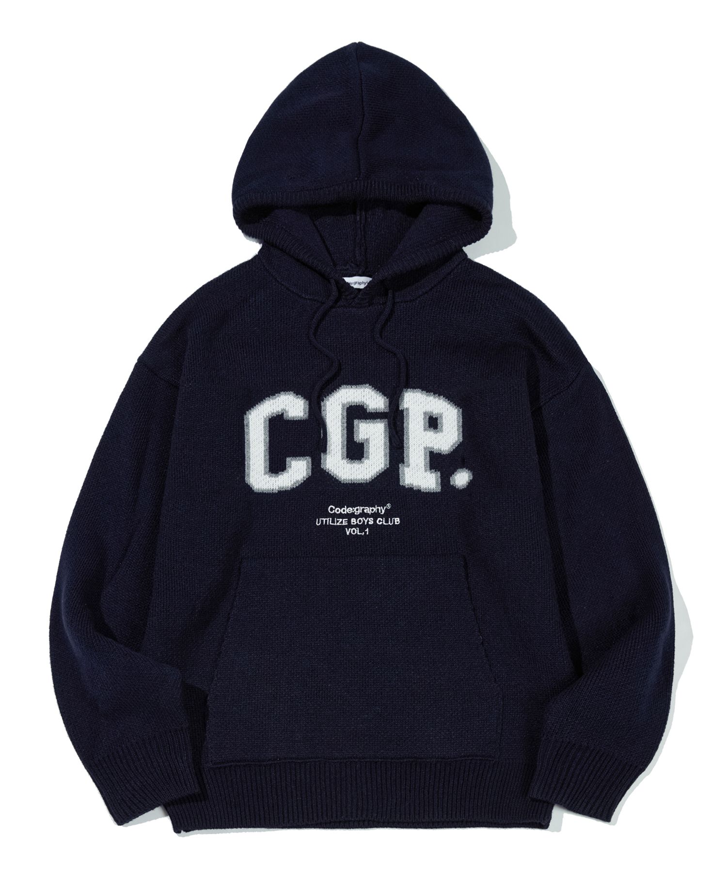 MUSINSA | Codegraphy CGP Arch Logo hooded Knit_Navy