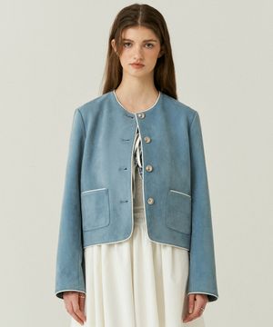 Suede Crop Classic Jacket in Blue