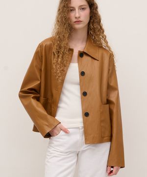 FAUX Leather Two Pocket Jacket in Camel