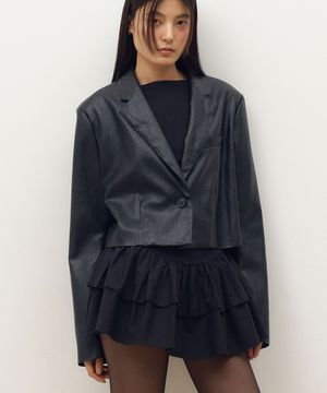 FAUX Leather Crop Blazer in Black