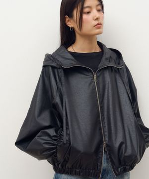 FAUX Leather Hoodie Jumper in Black