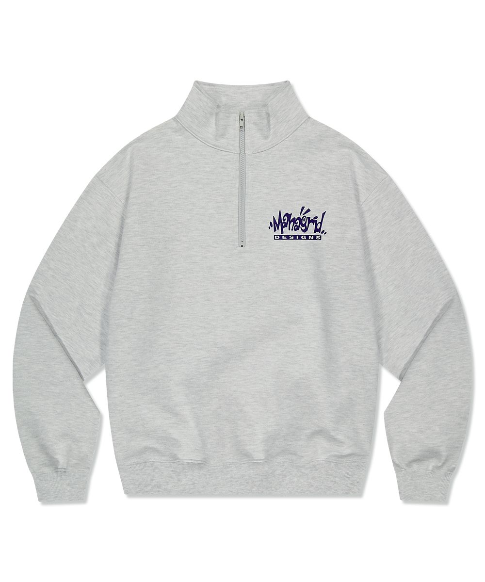 MUSINSA | MAHAGRID LABEL LOGO HALF ZIP SWEATSHIRT LIGHT GRAY