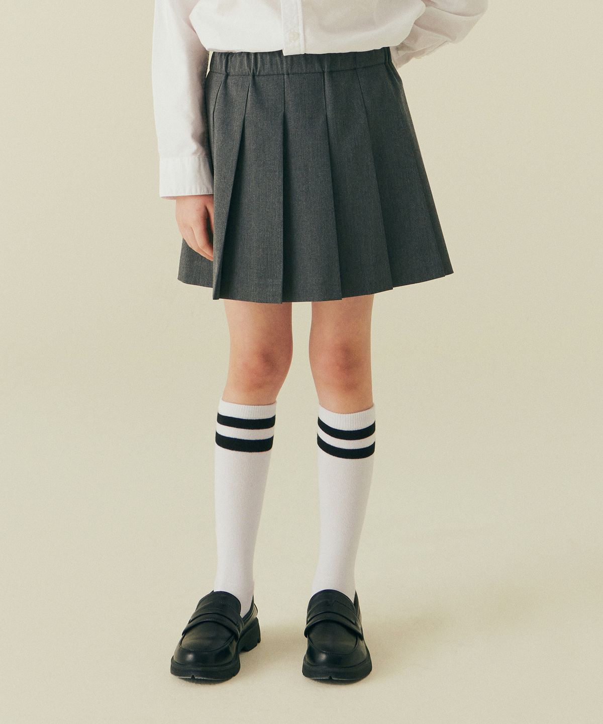 무신사 스탠다드 키즈(MUSINSA STANDARD KIDS) 밴딩 플리츠 스커트 [미디엄 그레이]