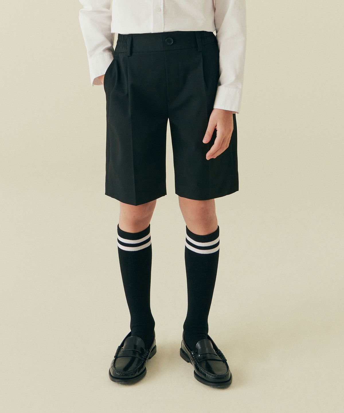 무신사 스탠다드 키즈(MUSINSA STANDARD KIDS) 밴딩 하프 슬랙스 [블랙]