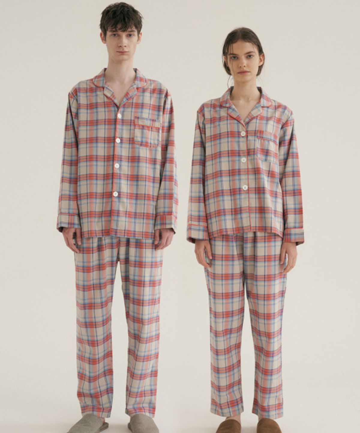 조스라운지(JO'S LOUNGE) (couple) Coral Plaid Pajama Set