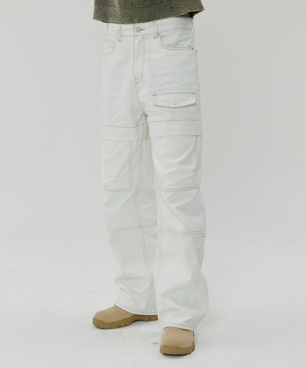 【MAISON MINED】23SS★ OPPOSITE CARGO DENIM PANTS WHITE 메종미네드 BLACK MINED - BOTTOM
