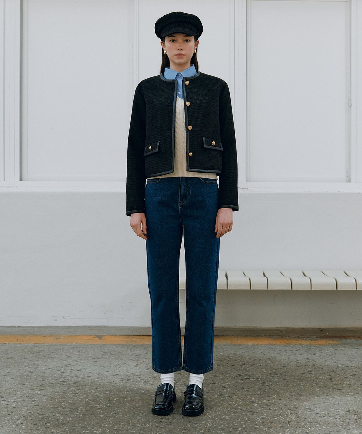 로라로라(ROLAROLA) TAPERED DENIM PANTS BLUE