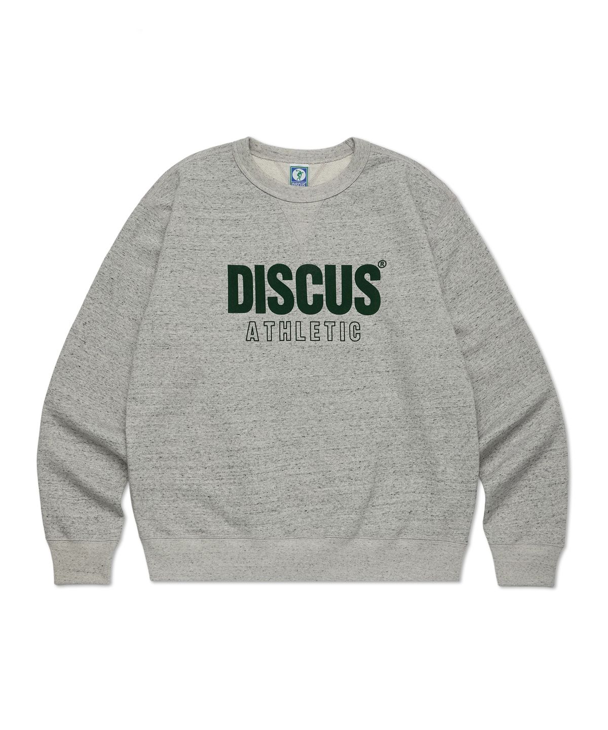 디스커스 애슬레틱(DISCUS ATHLETIC) 헤비웨이트 레귤러 핏 레터 로고 스웨트 셔츠 헤더 그레이