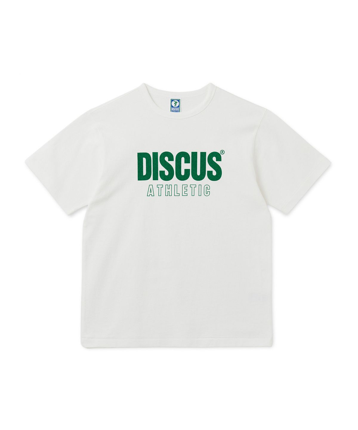 디스커스 애슬레틱(DISCUS ATHLETIC) 슈퍼 헤비웨이트 레귤러 핏 레터 로고 티셔츠 오프 화이트