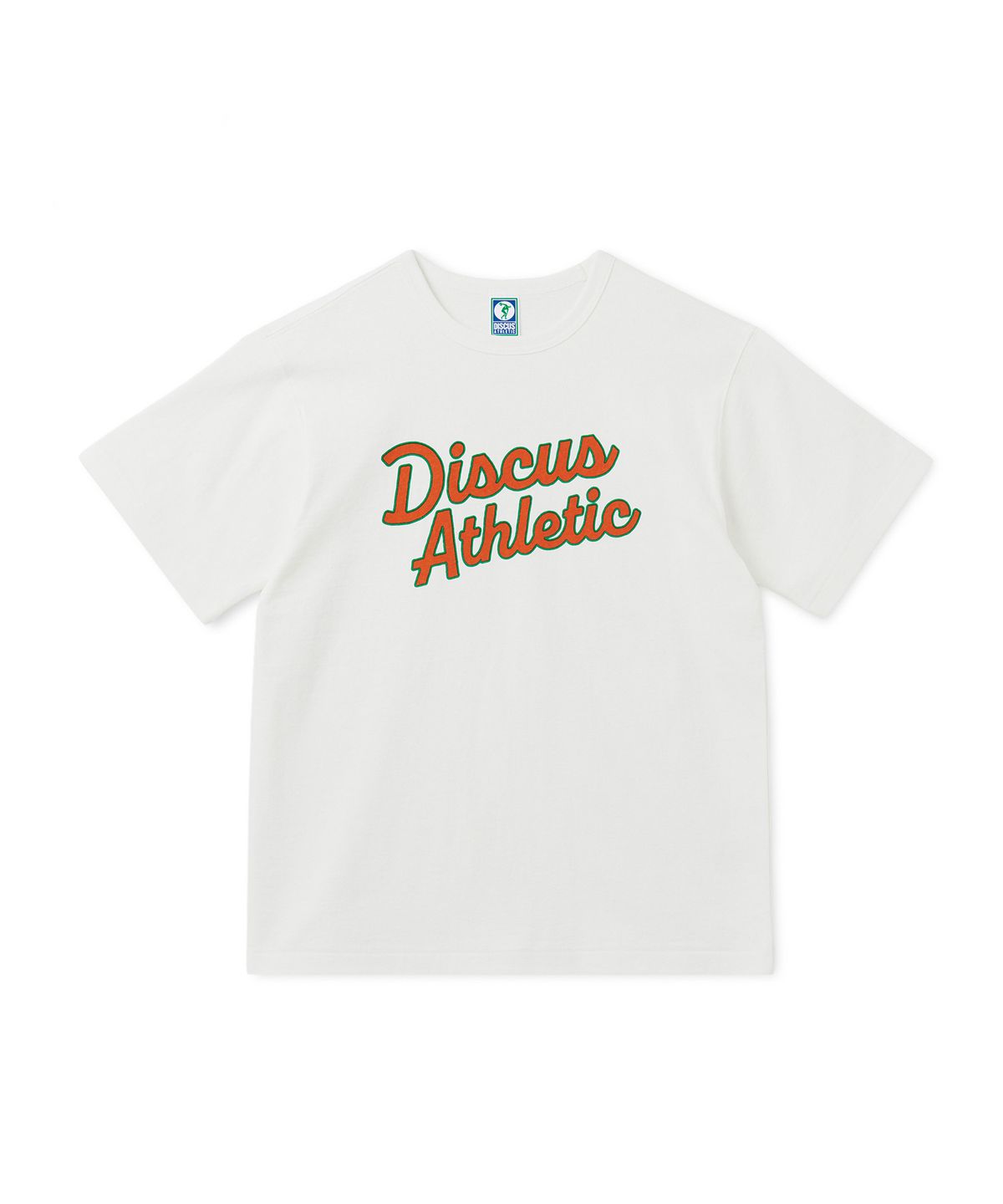 디스커스 애슬레틱(DISCUS ATHLETIC) 슈퍼 헤비웨이트 레귤러 핏 컬시브 티셔츠 오프 화이트