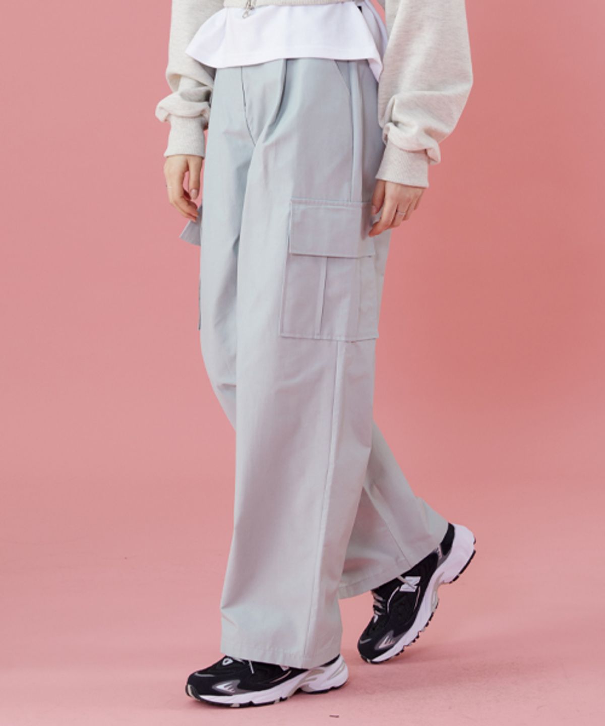 콜릿(KOLEAT) WOMEN 기능성 바스락 와이드 카고 슬랙스 팬츠 [GRAY]