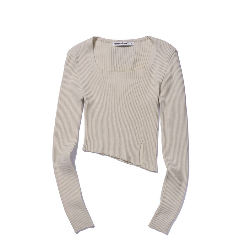 SQUARE NECK SWEATER L/BEIGE