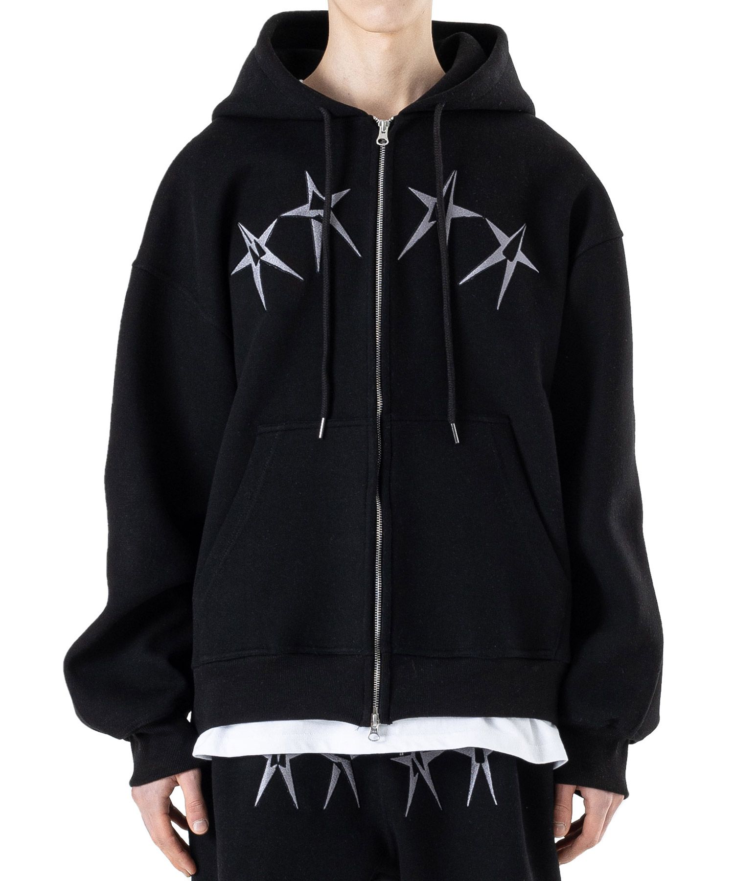 ★韓国の人気★【MASSNOUN】★STAR LOGO HOODY ZIP-U.P★ MUSINSA | MASSNOUN Star logo heavy hooded zip-up MSHZP001-BK