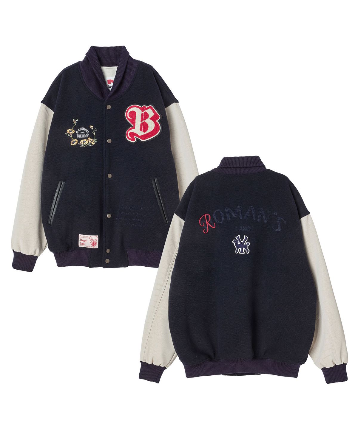 비욘드클로젯(BEYOND CLOSET) [COLLECTION LINE] 아카이브 로고 에디션 울 스타디움 점퍼 네이비