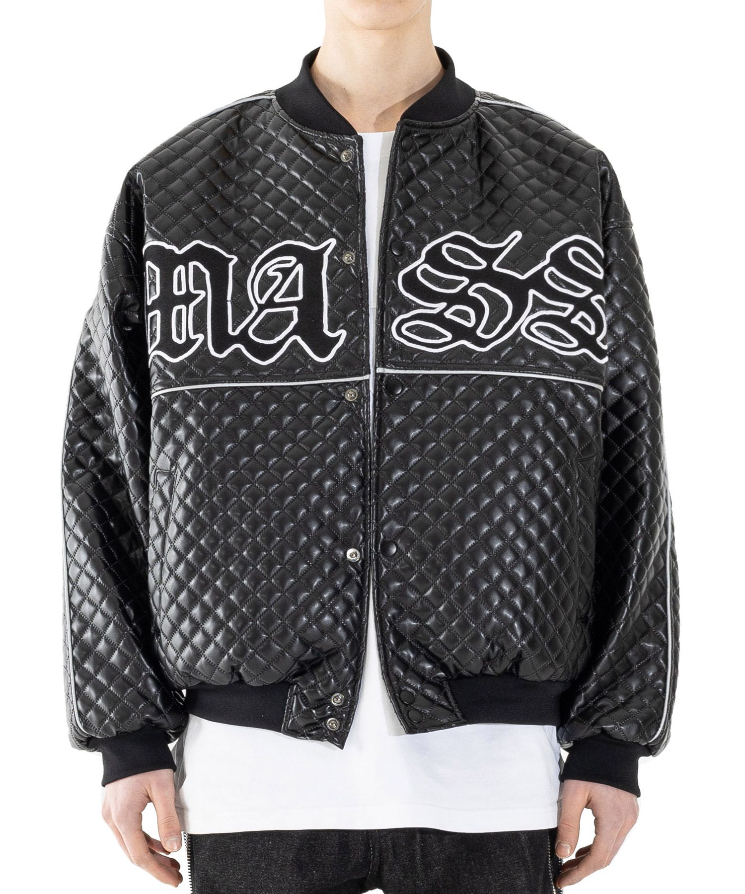 【massnoun】23SS★ DOT SQUARE 2OZ VARSITY MUSINSA | MASSNOUN Dot Square 2oz Varsity Jacket MSHJK003-BK