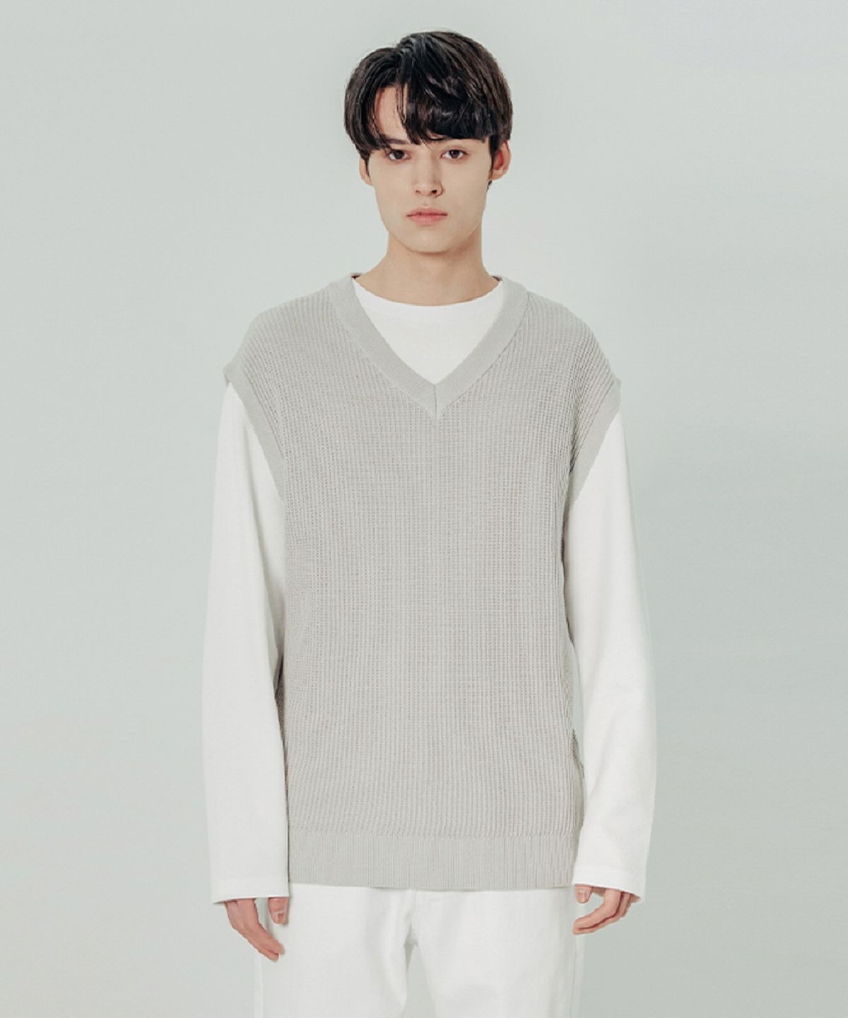 애드호크(ADHOC) 남성 조직변형 V-NECK 베스트 (LT-GREY)