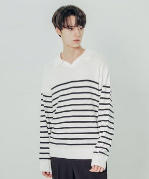 남성 스트라이프 칼라 스웨터 (O-WHITE)