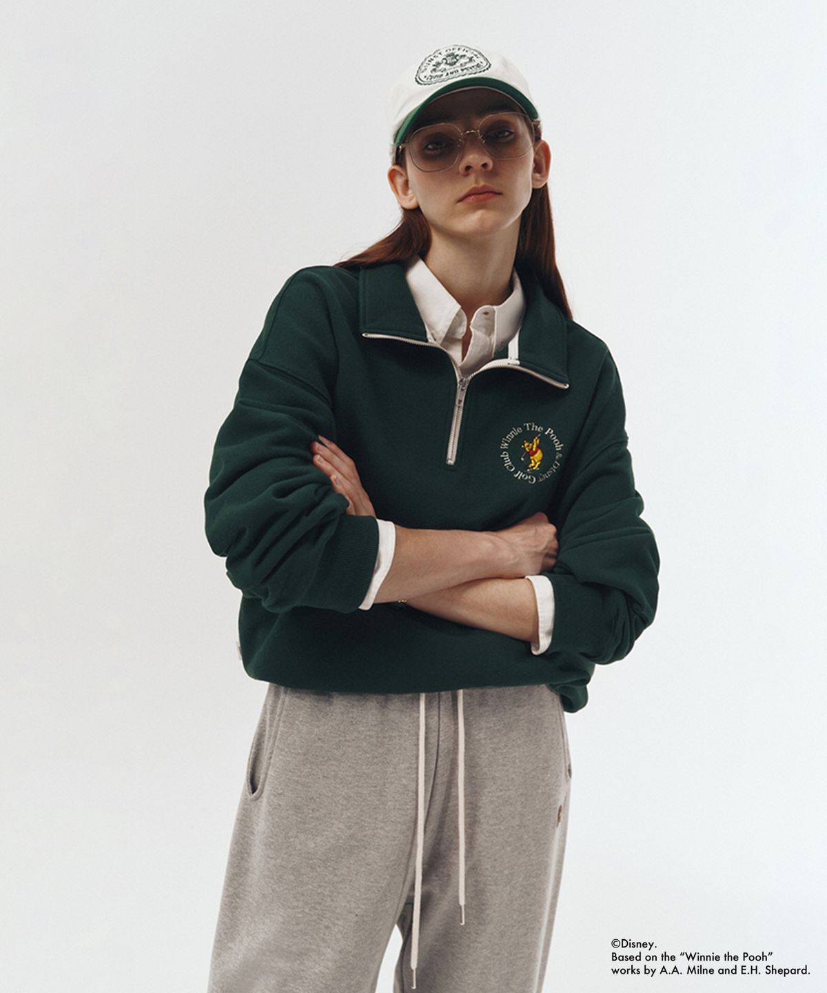 던스트(DUNST) UNISEX_DISNEY POOH_SPORTS HALF ZIP-UP SWEATSHIRT_FOREST GREEN_UDTS3A158E2