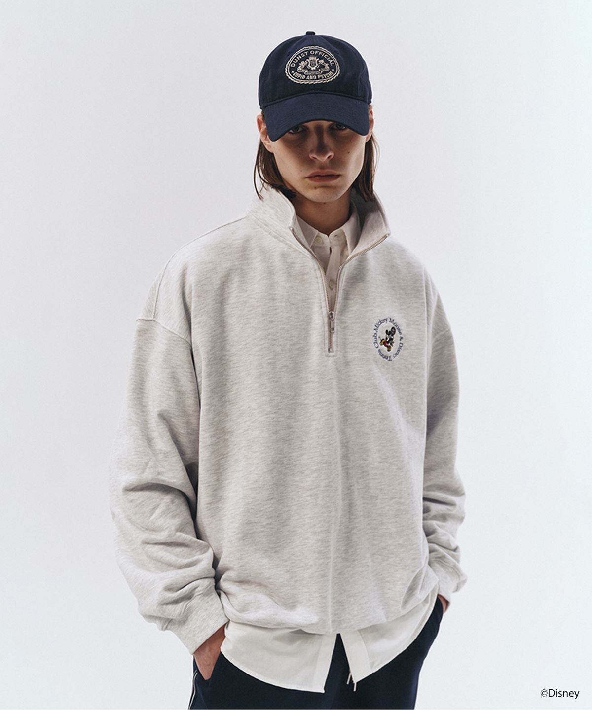 던스트 포 맨(DUNST FOR MEN) UNISEX_DISNEY  MICKEY MOUSE_SPORTS HALF ZIP-UP SWEATSHIRT_LIGHT MELANGE GREY_M_UDTS3A159G2
