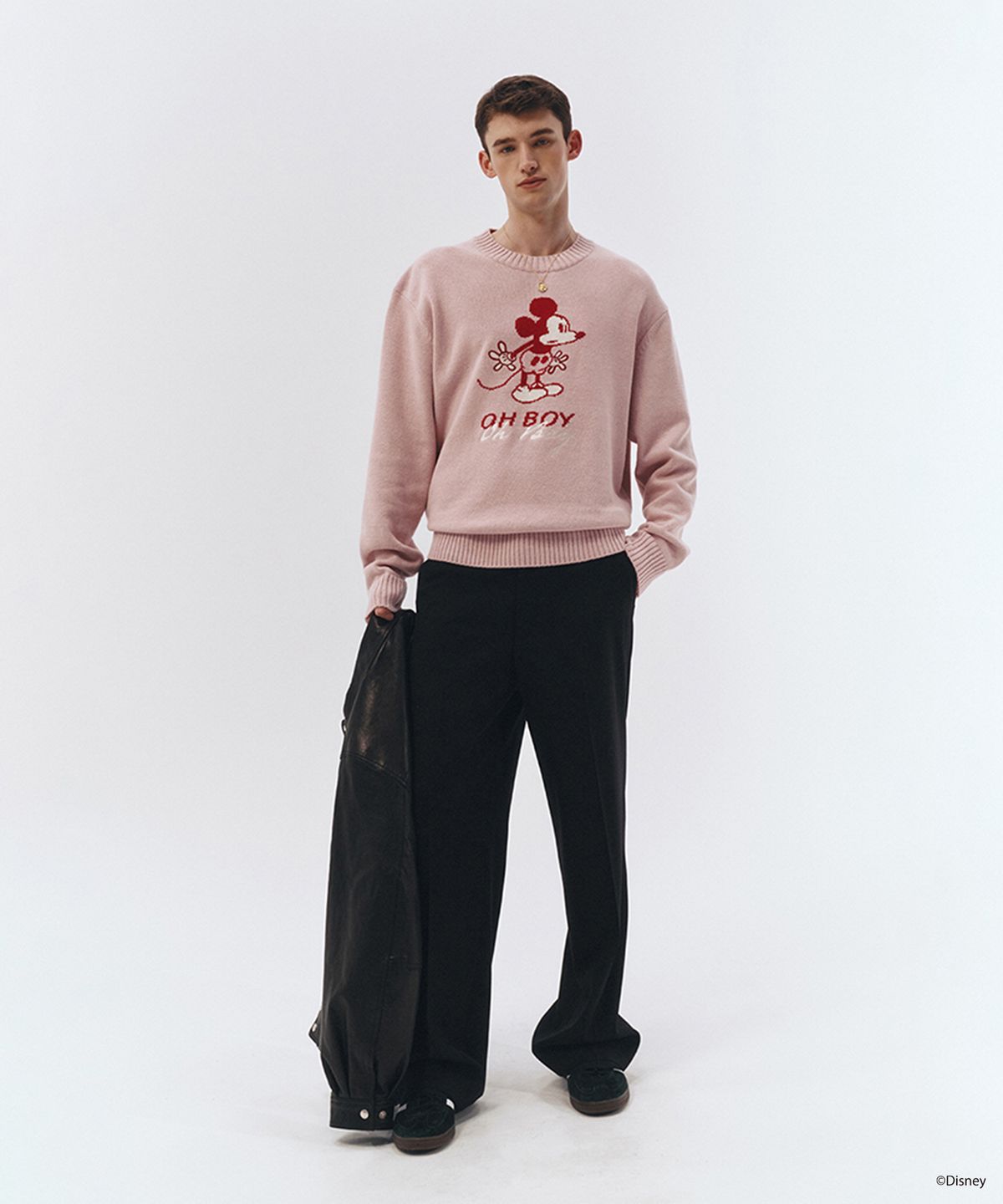 던스트 포 맨(DUNST FOR MEN) UNISEX_DISNEY MICKEY MOUSE_INTARSIA SWEATER_SOFT PINK_M_UDSW3A151P2