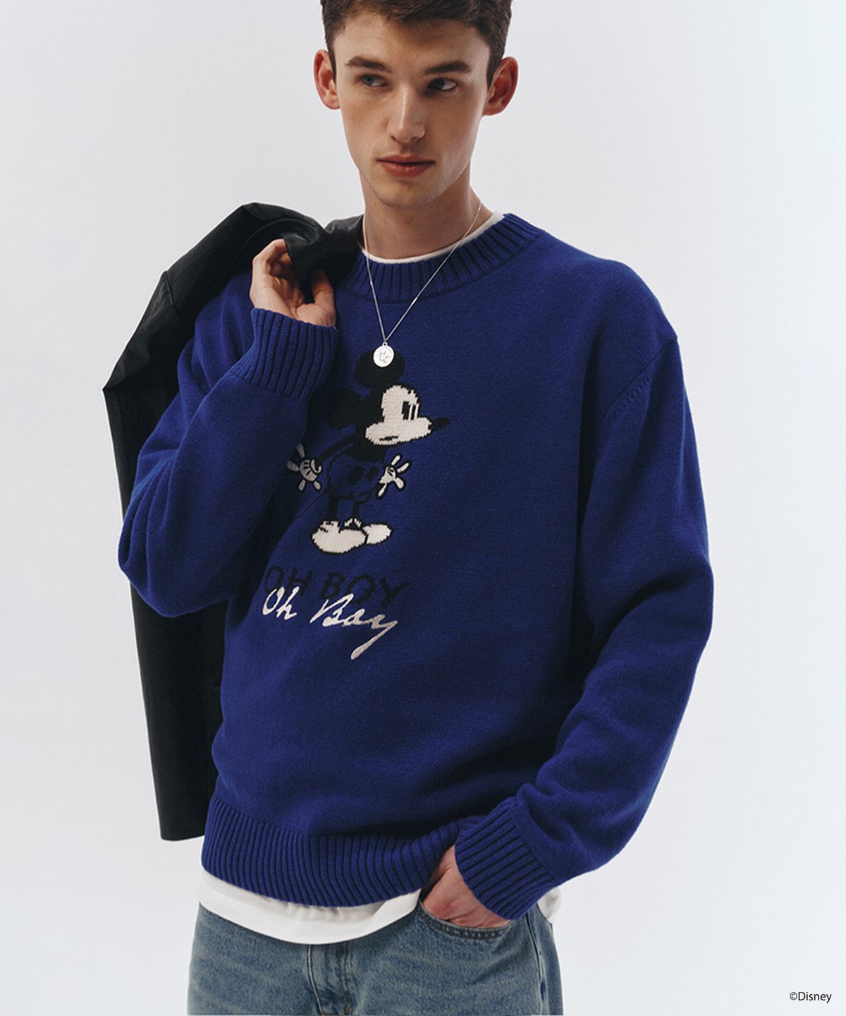 던스트 포 맨(DUNST FOR MEN) UNISEX_DISNEY MICKEY MOUSE_INTARSIA SWEATER_BLUE_M_UDSW3A151B2