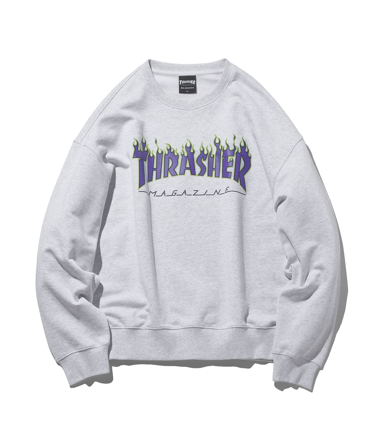 트레셔(THRASHER) 플레임 로고 맨투맨 라이트 그레이