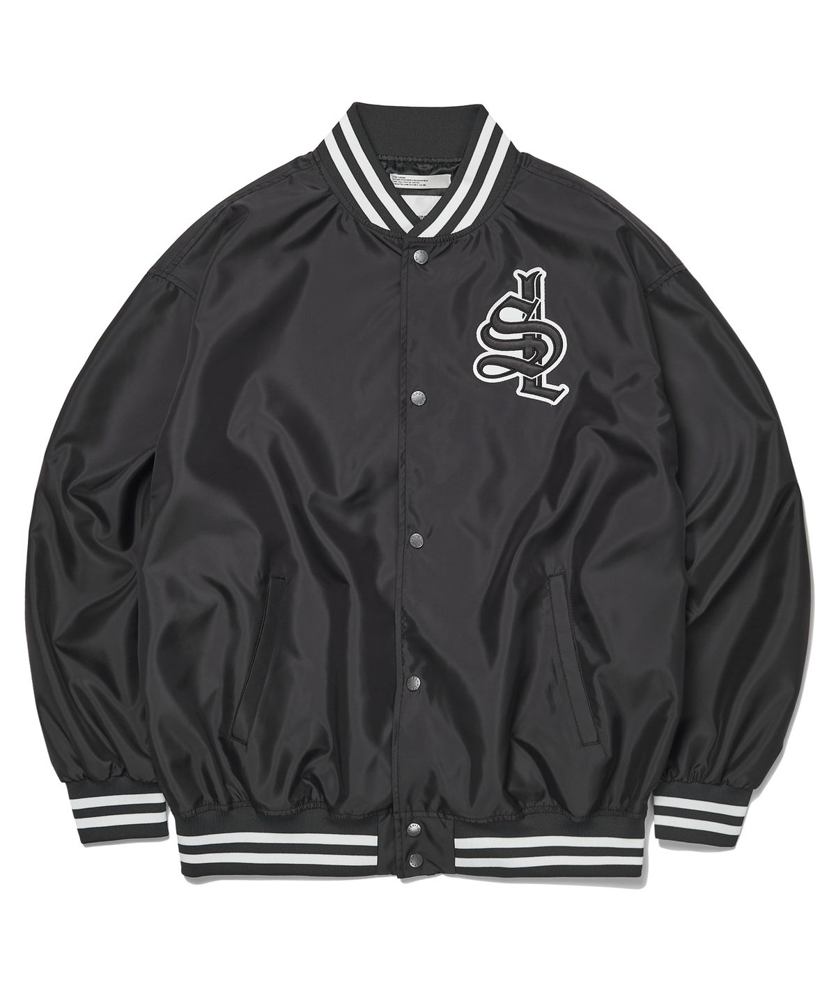 사운즈라이프(SOUNDSLIFE) SL Logo Satin Baseball Jacket Charcoal
