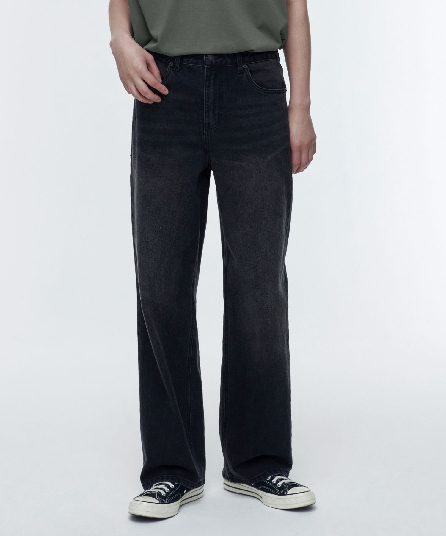 MUSINSA | MUSINSA STANDARD CALIK wide denim pants [washed black]