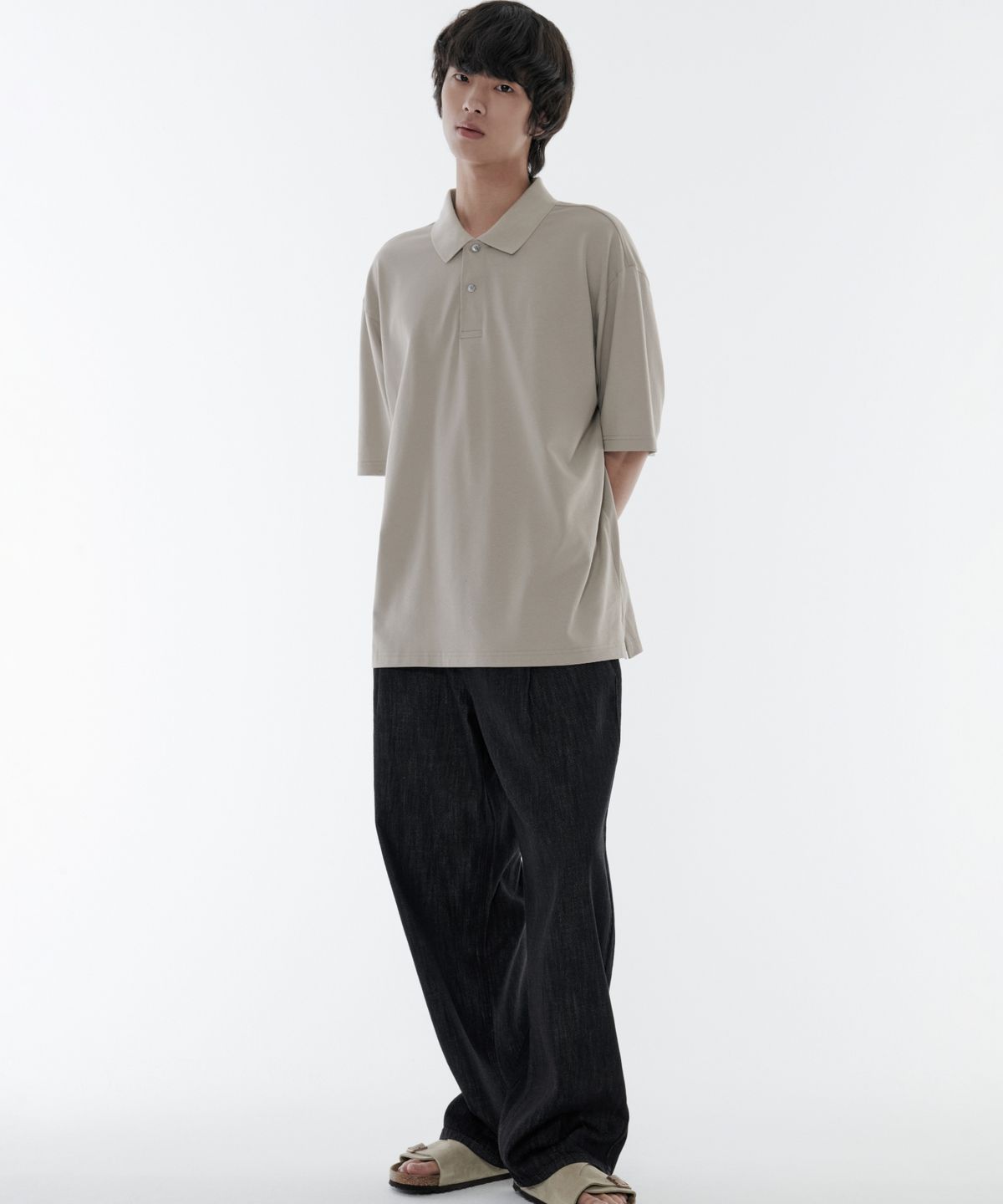 무신사 스탠다드(MUSINSA STANDARD) 린넨 라이크 세미 벌룬 데님 팬츠 [로우 블랙]