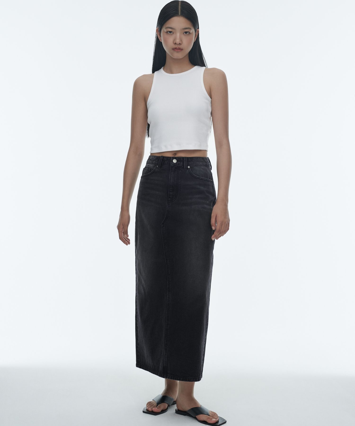 スカート musinsastandardwoman Women's Denim Maxi Skirt Washed Black M MUSINSA | MUSINSA STANDARD WOMAN Women's Denim Maxi Skirt