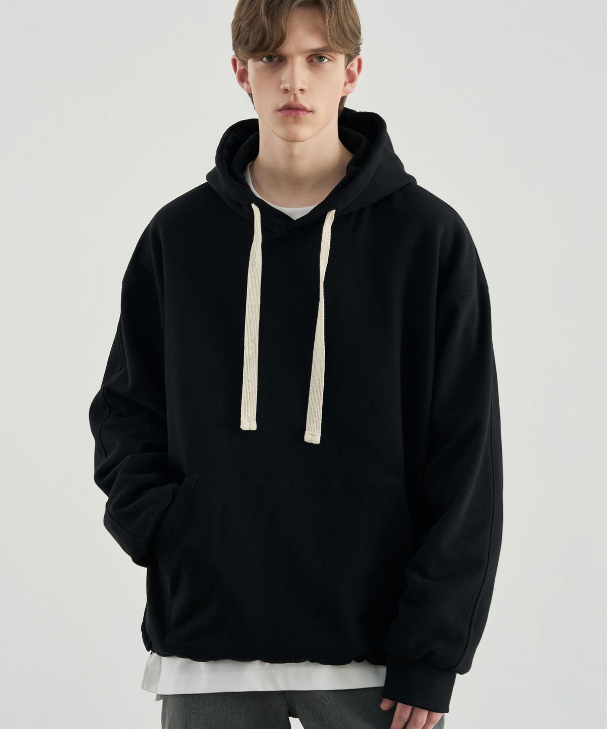 드로우핏(DRAW FIT) 레이어드 스트링 테잎 후드 [BLACK]
