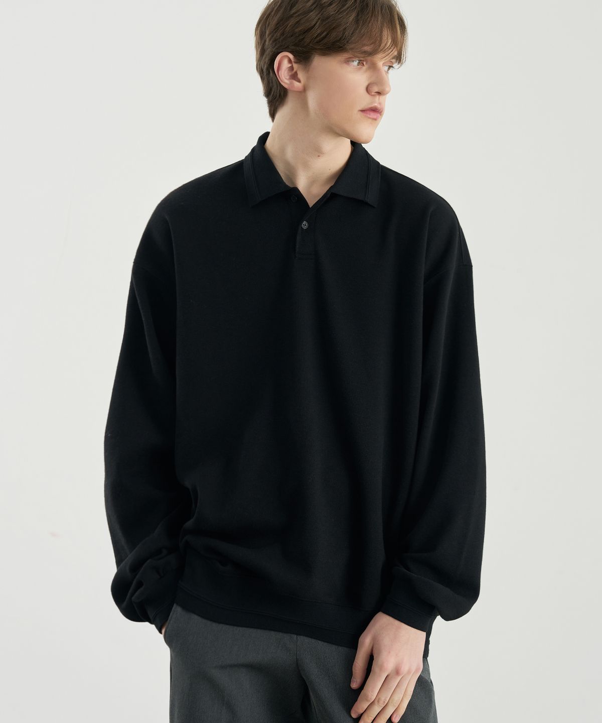 드로우핏(DRAW FIT) 오버사이즈 벌룬 피케 스웨트 셔츠 [BLACK]