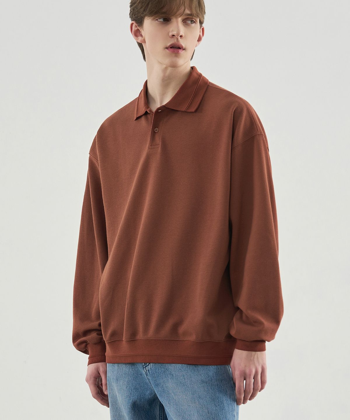 드로우핏(DRAW FIT) 오버사이즈 벌룬 피케 스웨트 셔츠 [BRICK]