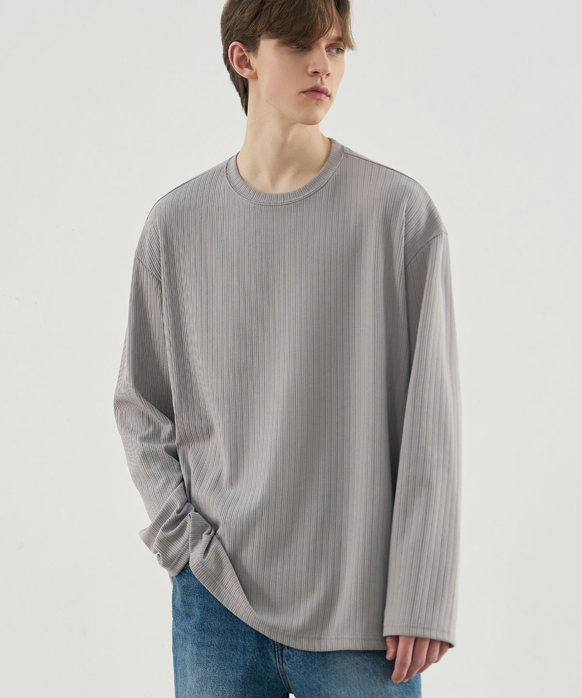 드로우핏(DRAW FIT) 리버릭 리브드 니트 티셔츠 [GREY]