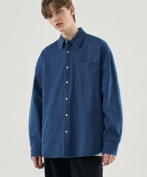 오버사이즈 인디고 워싱 데님 셔츠 [BLUE]
