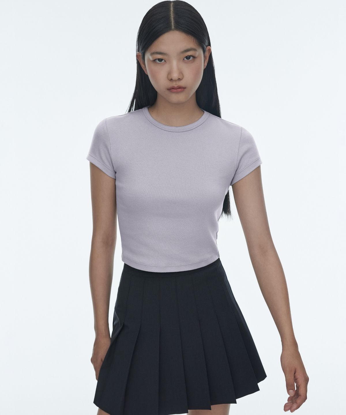 무신사 스탠다드 우먼(MUSINSA STANDARD WOMAN) 우먼즈 슬림 크롭 크루 넥 티셔츠 [퍼플 그레이]