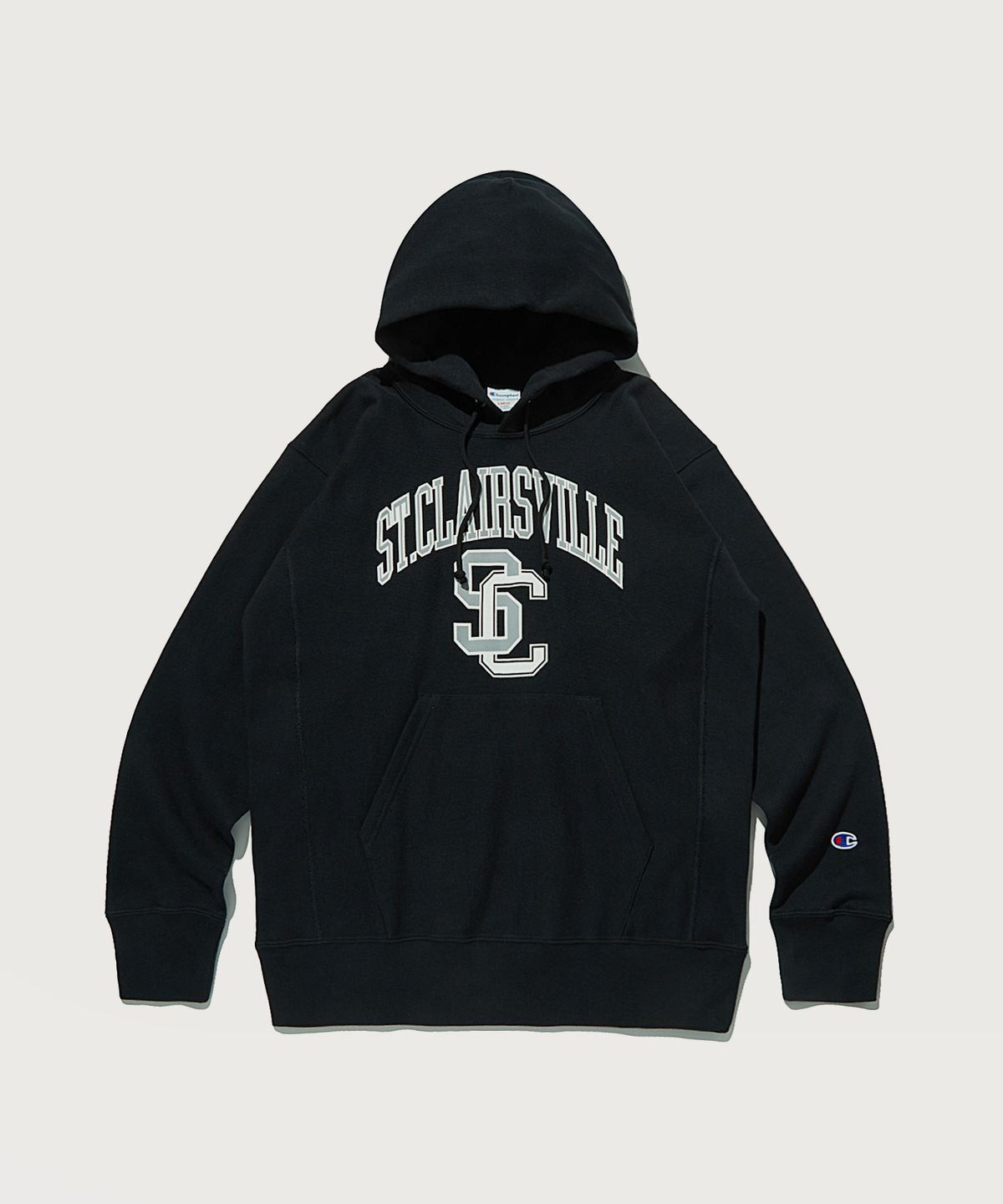 챔피온(CHAMPION) 리버스위브 프렌치테리 그래픽 후드 티셔츠 Black