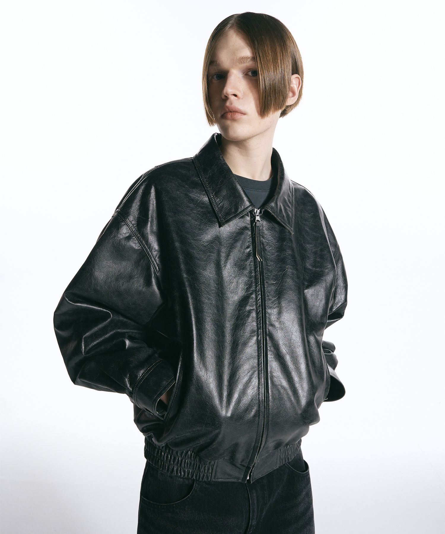 MUSINSA公式 | INSILENCE Distressed Leather Jacket BLACK