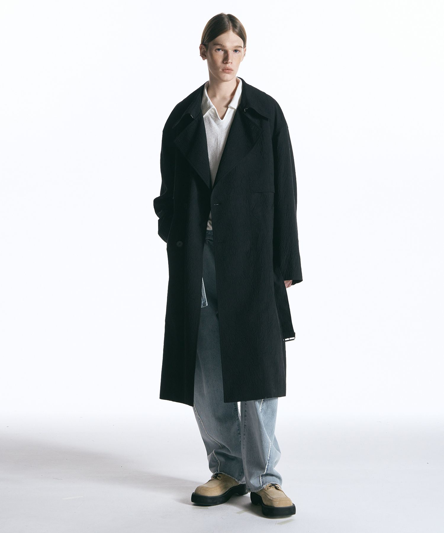 MUSINSA | INSILENCE Crease Wool Trench Coat BLACK