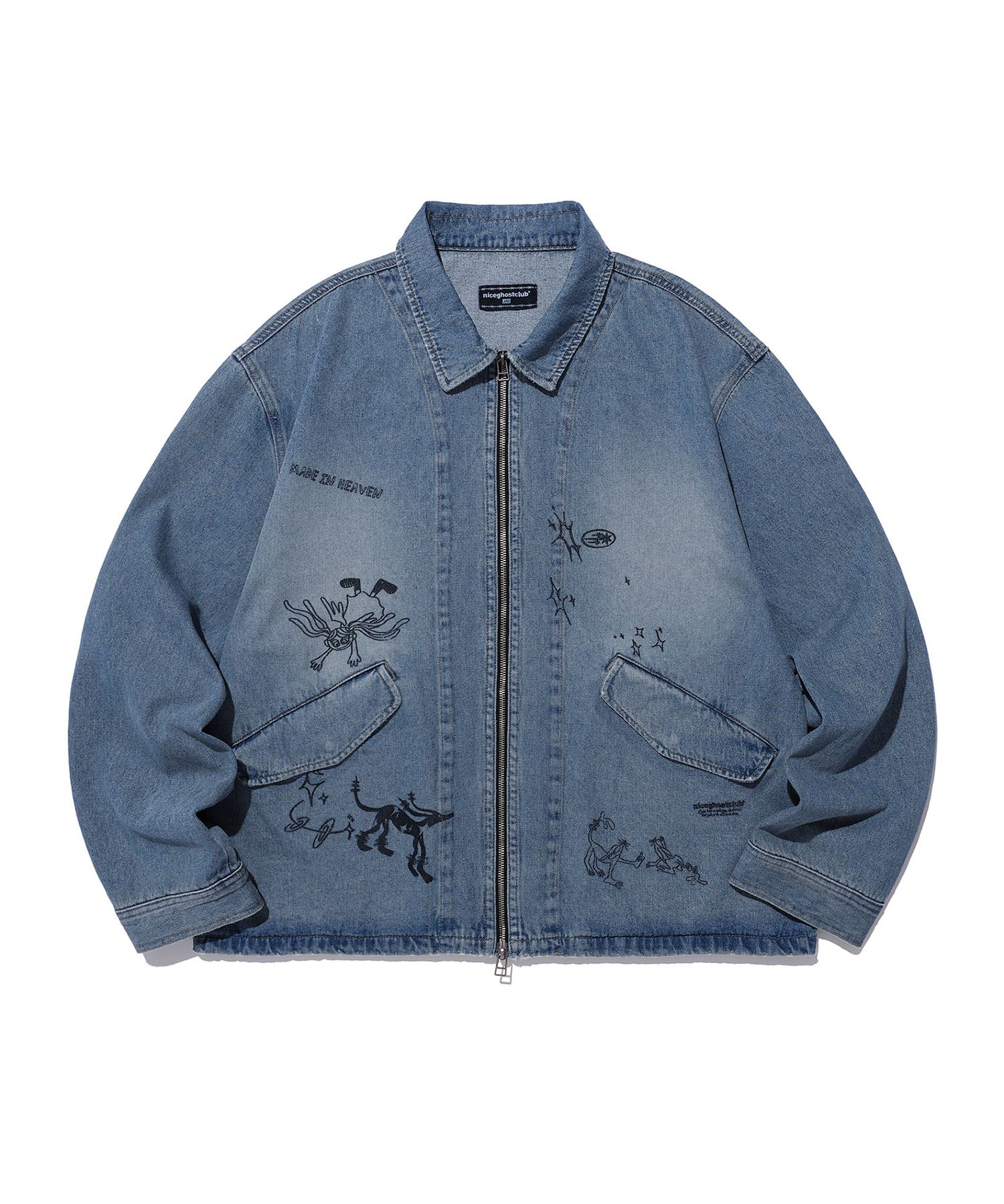 ジャケット [NICEGHOSTCLUB]DOODLE WASHED DENIM ZIP JACKET_BLUE(NG2DSUD MUSINSA | NICE GHOST CLUB DOODLE WASHED DENIM ZIP