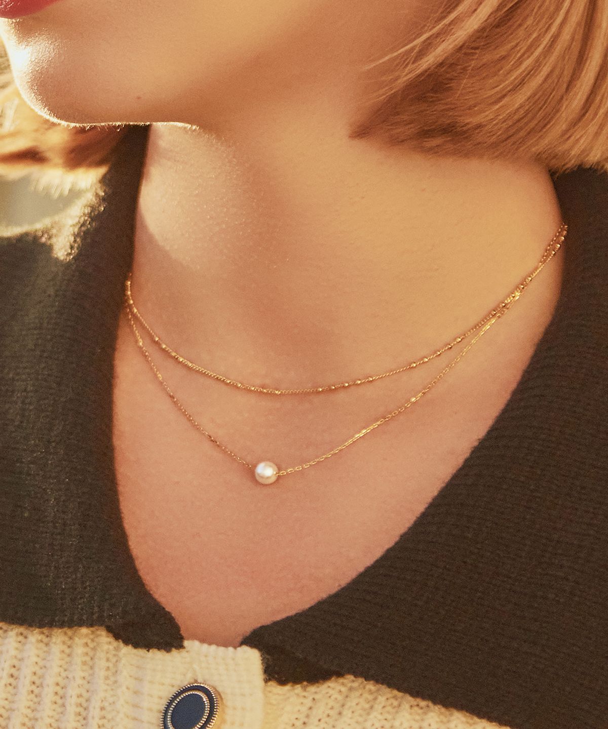 챠미(CHARMY) 18K,실버925 레이어드 펄 목걸이