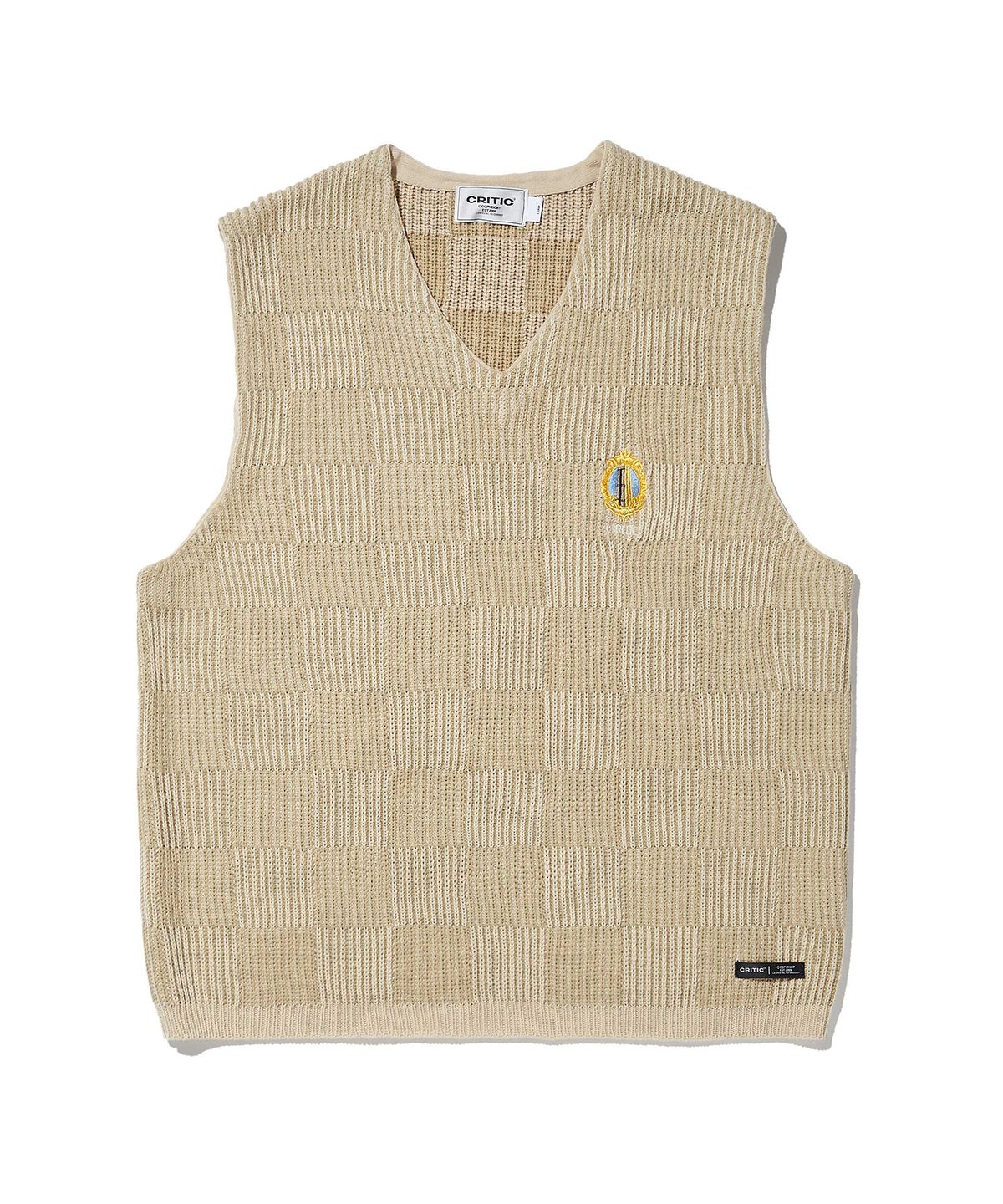 크리틱(CRITIC) Checkerboard Knit Vest Beige