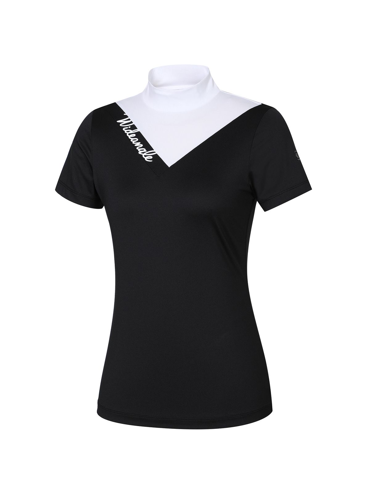 와이드앵글(WIDEANGLE) 여성 VA 컬러 블록 반팔 반넥 티셔츠_Black WWM23293Z1