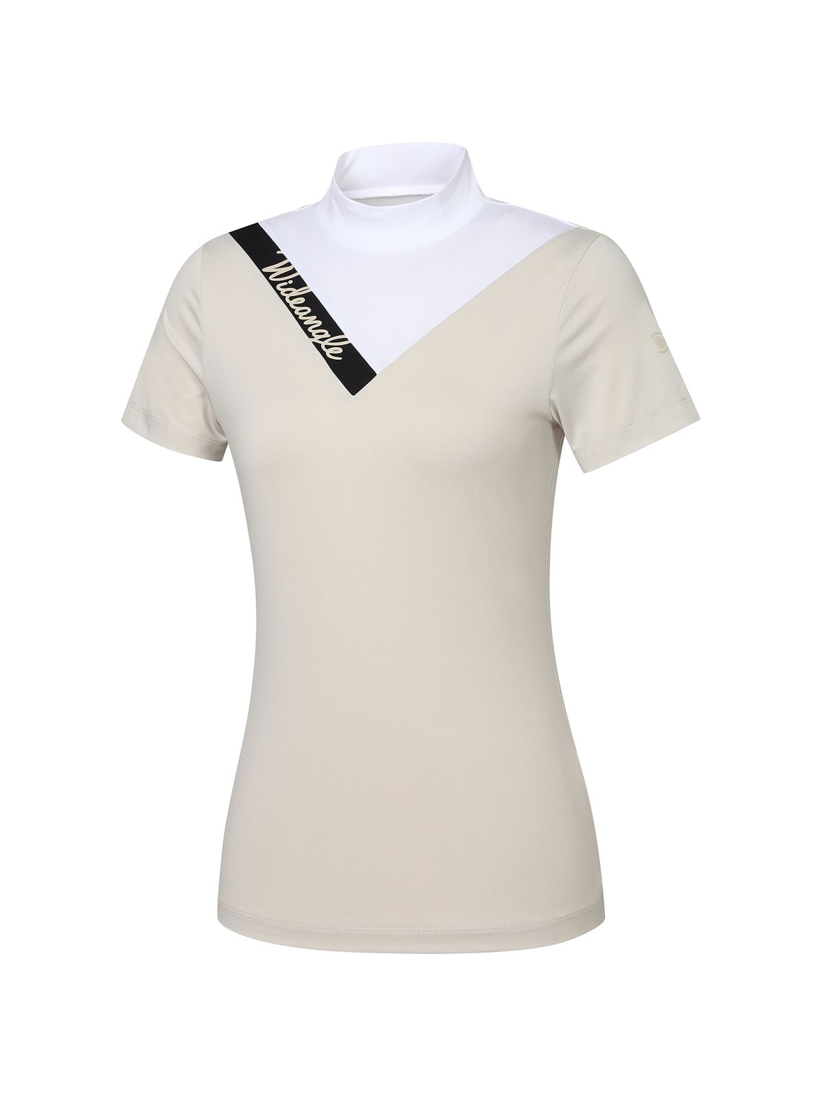 와이드앵글(WIDEANGLE) 여성 VA 컬러 블록 반팔 반넥 티셔츠_Beige WWM23293E2