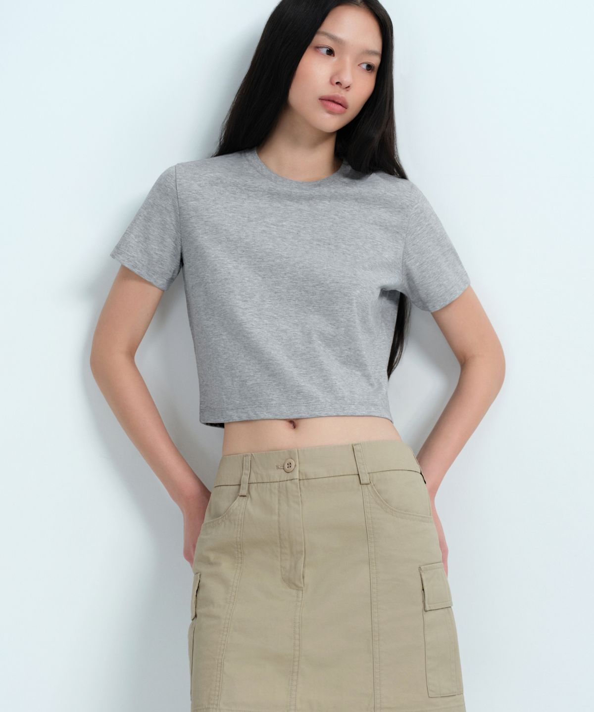 무신사 스탠다드 우먼(MUSINSA STANDARD WOMAN) [쿨탠다드] 우먼즈 크루 넥 크롭 티셔츠 [미디엄 그레이]