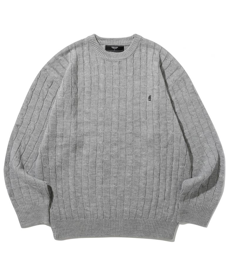 워셔블 보트자수 케이블 크루넥 니트 (NEUTRAL GRAY)